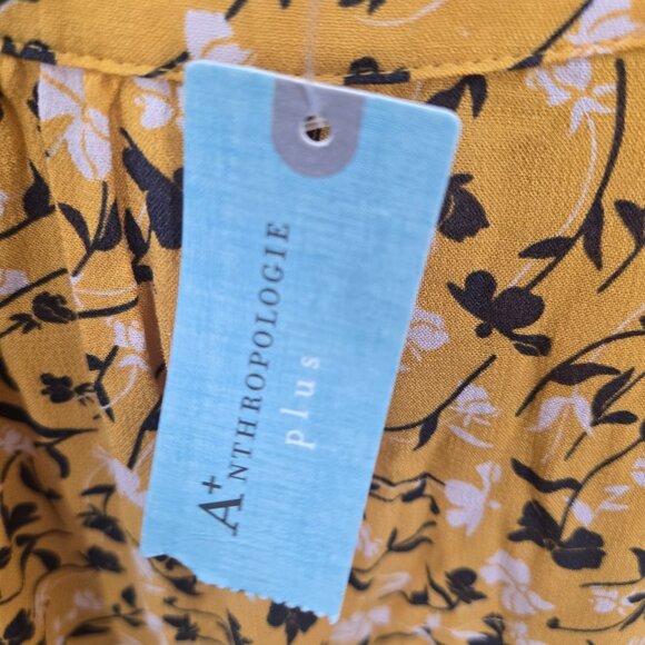 Maeve X Anthropologie Plus Yellow Floral Cheyanne Long Sleeved Lace Blouse 1x - Picture 10 of 13
